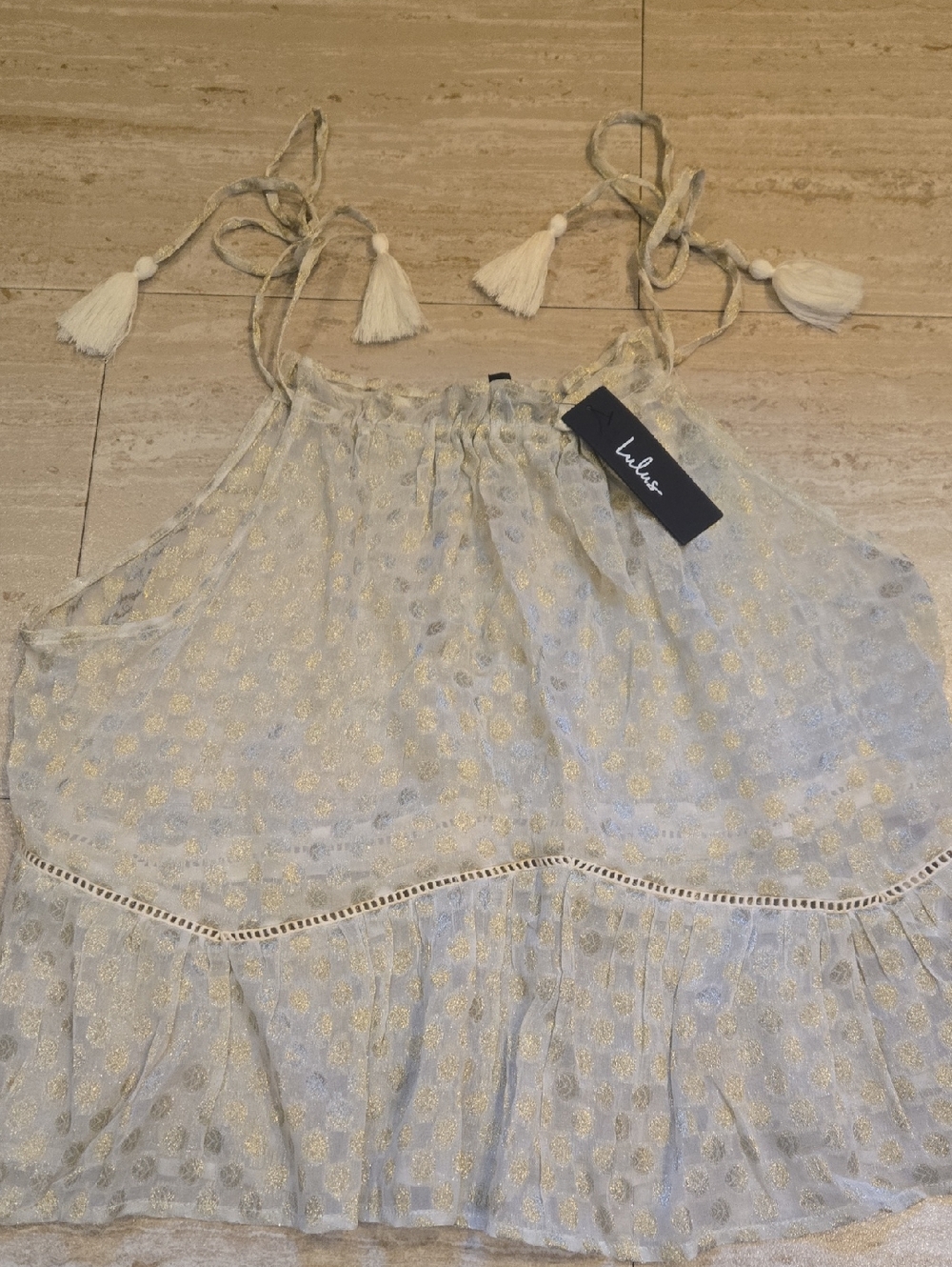 New Lulus Sheer Metallic Accent Flowy Boho Tank Blouse